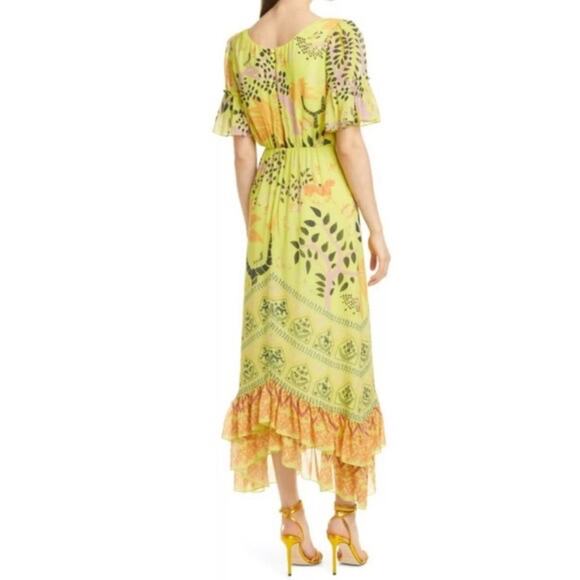 Saloni Pippa Silk Midi Dress Georgette Jungle Yellow Ruffle Citrus Floral NWT 6 - Picture 16 of 16